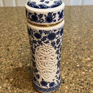 Blue And White Porcelain Travel Mug With Lid